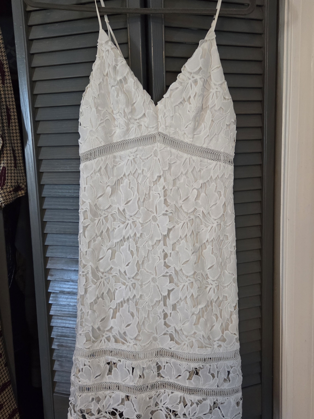Astr White Floral Lace Midi Dress with Spaghetti Straps